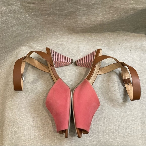 PILCRO & THE LETTERPRESS Sz 8 Anthropologie Suede Cap Lucite Stripe Heel Sandals - Picture 4 of 11